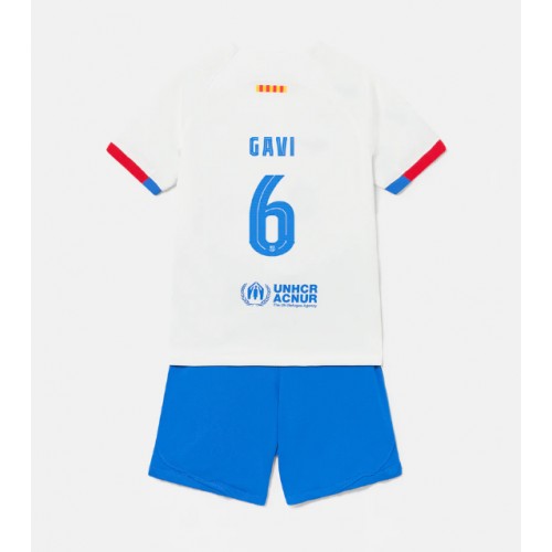 Dětský Fotbalový dres Barcelona Paez Gavi #6 2023-24 Venkovní Krátký Rukáv (+ trenýrky)